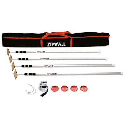 ZipWall dust barrier kit with poles and carrying bag.