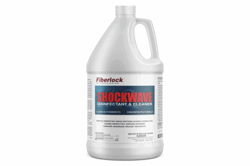 Fiberlock Technologies Shockwave disinfectant cleaner bottle.