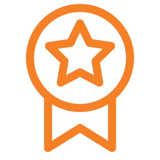 Orange badge icon on transparent background